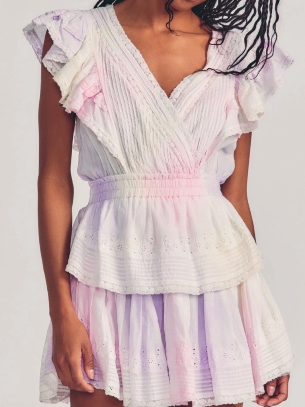LoveShackFancy Pastel Tie-Dye Ruffled Mini Dress